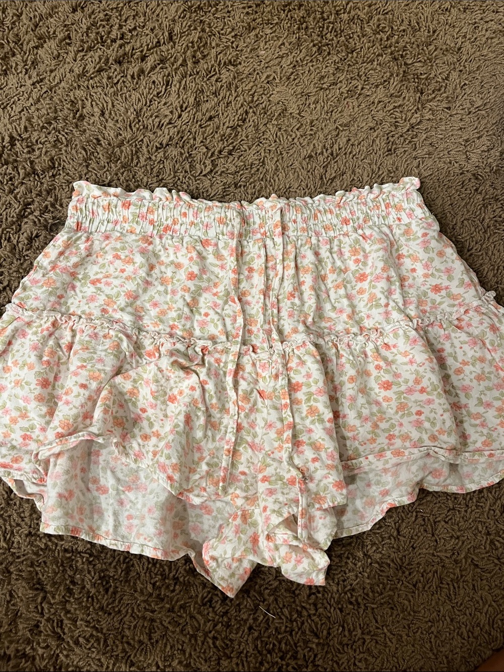 Aeropostale Cream Floral Ruffle Skort with Pink & Peach Blossoms